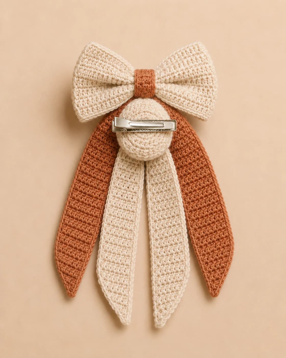 Bloom Hair Bow in Terracotta + Sand, back clip.