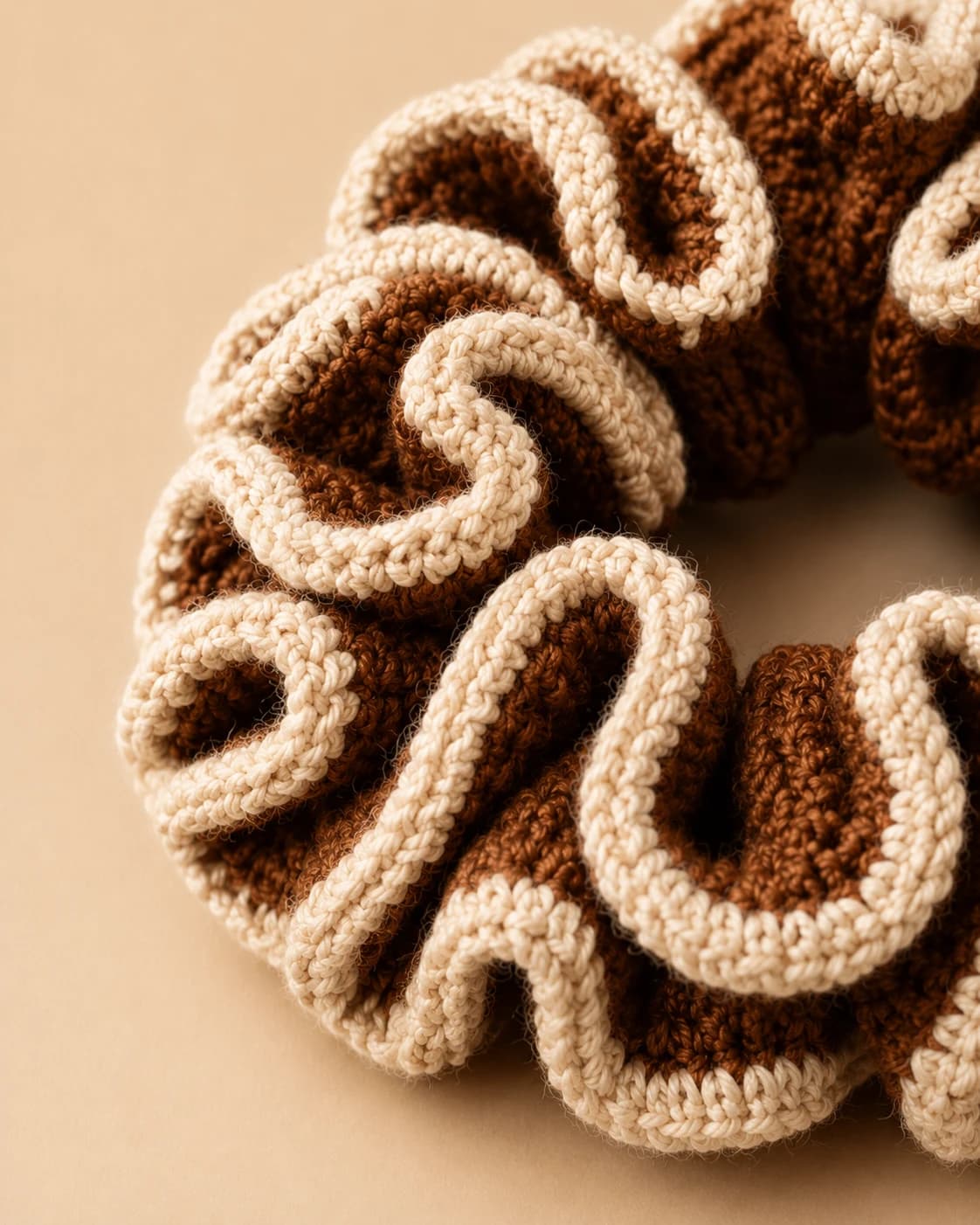 Bloom Scrunchie in Cocoa + Pebble, close up.