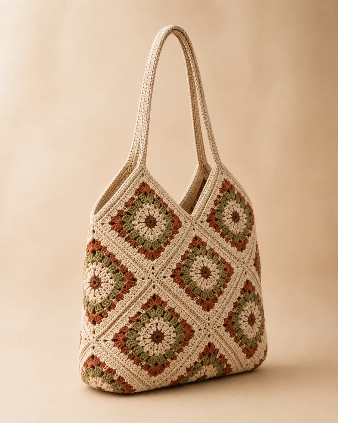 Mosaic Tote in Pebble, side three quarter.