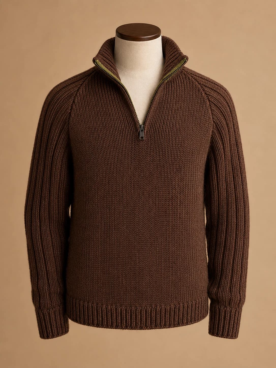 Ridge Zip Sweater in Cocoa, front hero.