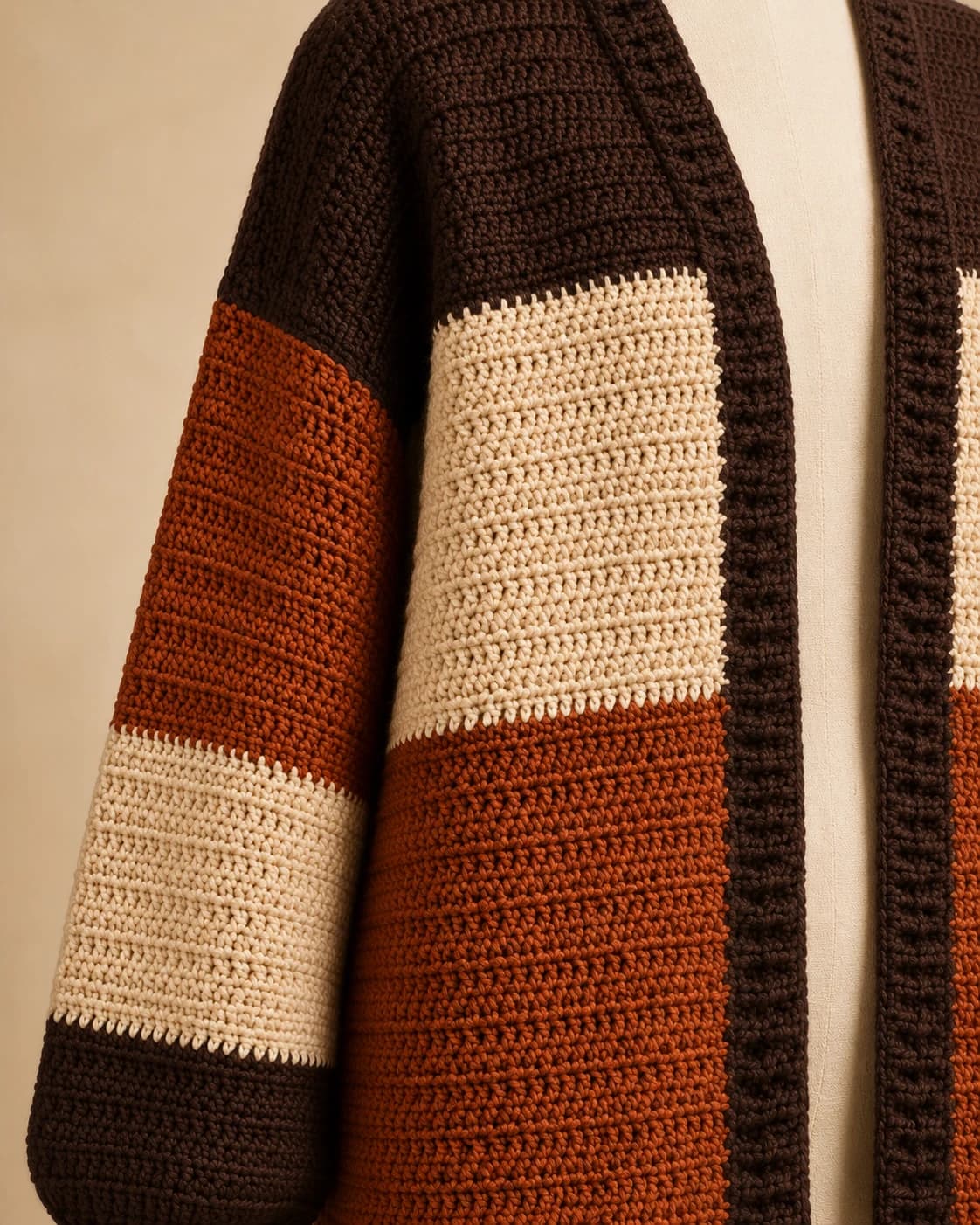 Terra Cardigan in Cocoa, close up.