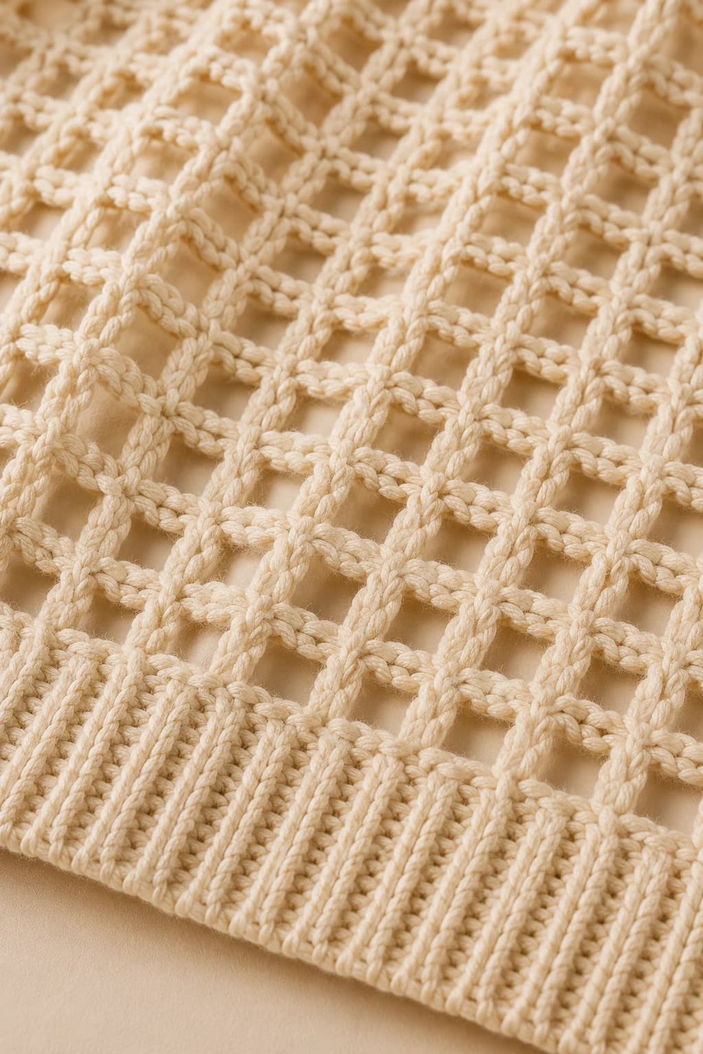 Mossline Sweater in Oat, close up.