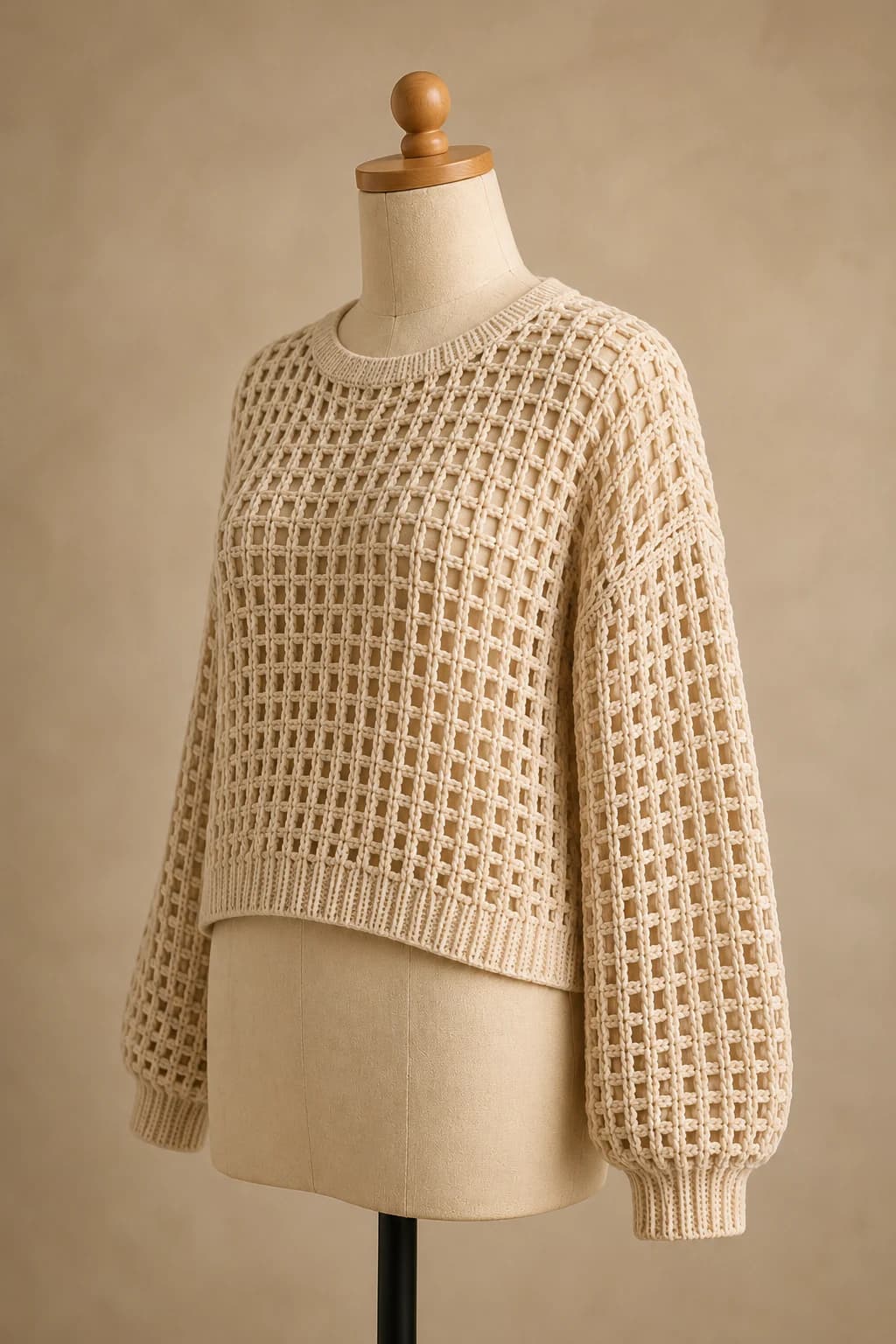 Mossline Sweater in Oat, side three quarter.
